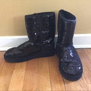 Brand New Black Sequin Ugg Short Boots Sz 9